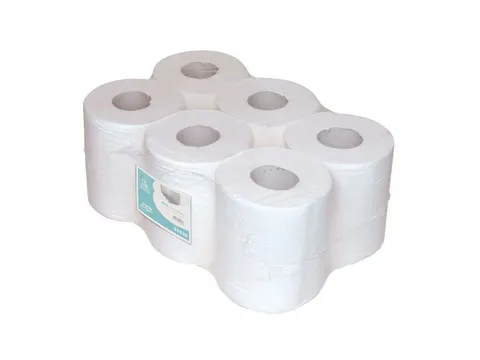 Midi Centerfeed Handdoekrol 1-Laags Recycled Wit Folie a 6 Rollen