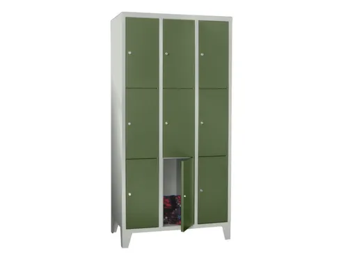 lockerkast,HxBxD 1850x900x500mm,3x3vakken,RAL7035,front RAL6011