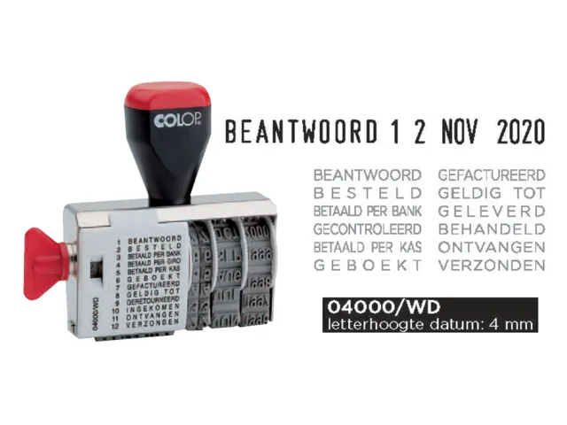Woord-datumstempel Colop 04000 met 12 teksten zwart