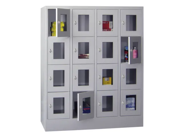 lockerkast,HxBxD 1518x1200x500mm,4x4vakken,RAL7035,front RAL7035