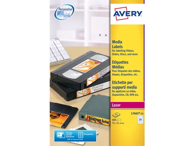 Etiket Avery L7665-25 72x21.2mm voor datatape's 600stuks