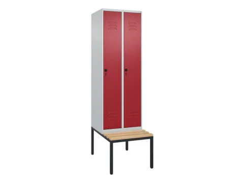 locker met bank,HxBxD 2120x600x815mm,2vak,vak B 300mm,draaigrendel
