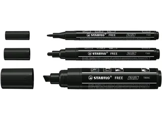 Acrylmarker STABILO Free Acrylic Mixed Tip set à 3 breedtes zwart - 5