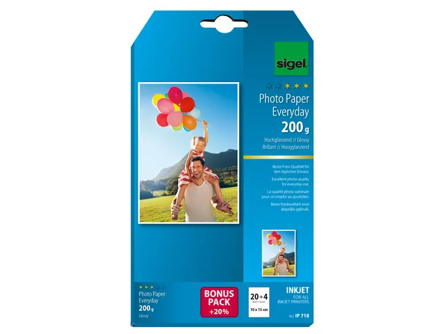 Inkjetfotopapier Everyday Plus 10x15 Wit 200 Gram Glans 20+4 Vel