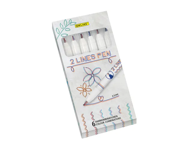 Fineliner Online 2-lijnen assorti doos à 6 stuks