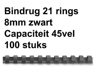 Bindrug Fellowes 8mm 21-rings A4 zwart 100stuks