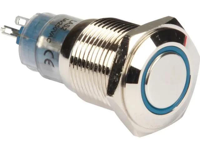 Ronde Metalen Drukknop Spdt 1NO 1NC - Blauwe Ring