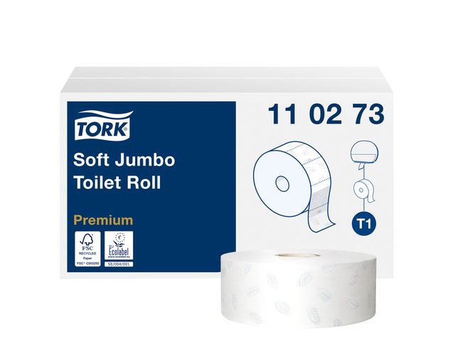 Toiletpapier Tork T1 Jumbo 2-laags Wit Premium 110273 | ToiletHygieneShop.nl