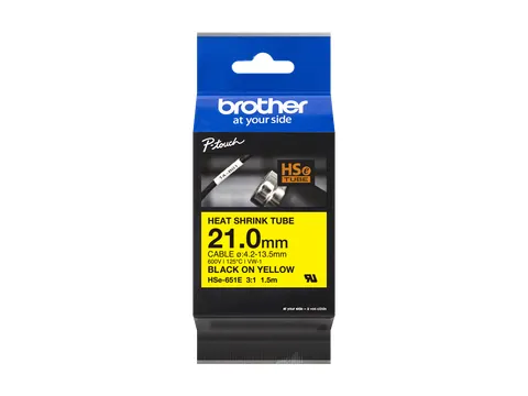 Brother HSe-651E krimpkous tapecassette zwart op geel 21mm