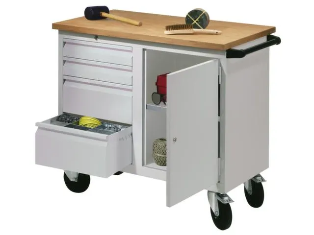 Établi Mobile Charge Maxi. 400Kg Tôle D'acier Ral7035 Façade Ral703