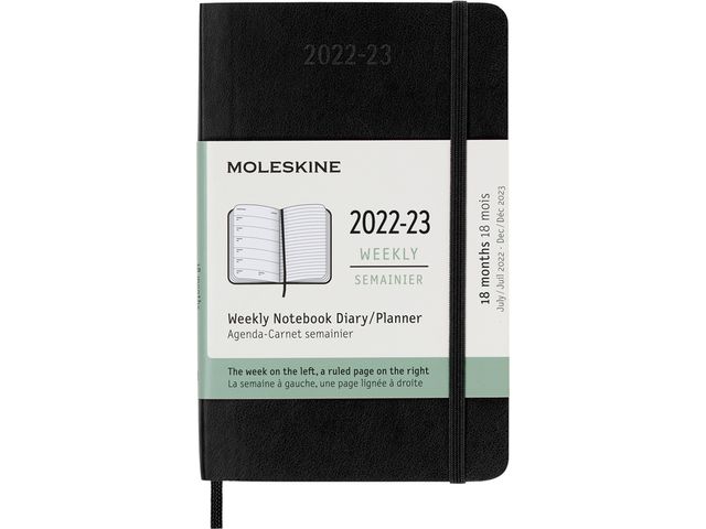 Agenda notitieboek 2022-2023 Moleskine 18mnd Pocket soft cover zwart