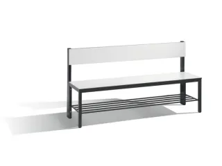 omkleedbank,HxLxD 796x1500x407mm,HPL wit,frame staal RAL7021,leuning - 1
