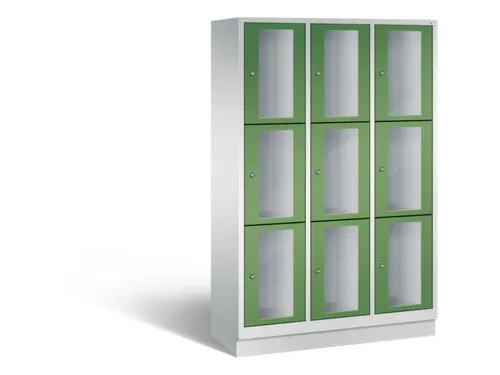 Lockerkast 1800x1200x500mm 3x3 vakken Cilinderslot, Sokkel, RAL6011