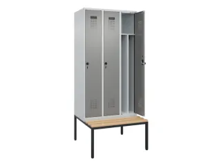locker met bank,voor scheiding van kleding,HxBxD 2120x900x815mm,3vak - 1