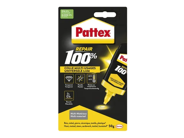 Alleslijm Pattex 100% tube 50 gram op blister