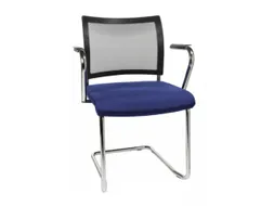 Bezoekersstoel Zitting Blauw Stof Netrug Zwart Armleuningen Sledeframe
