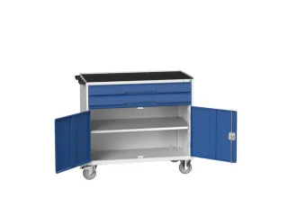 gereedschapswagen 965x1050x600mm antislip 2 laden+kast RAL7035+RAL5010 - 1