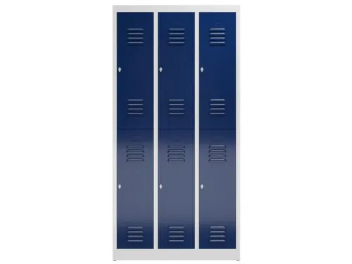 Dubbeldekse garderobekast 1800x870x500mm 3x2vak klink RAL7035 RAL5010