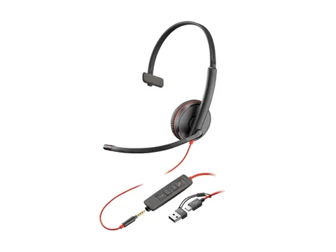 Casque filaire Poly Blackwire 3215 monaural USB-C + connexion 3,5 mm