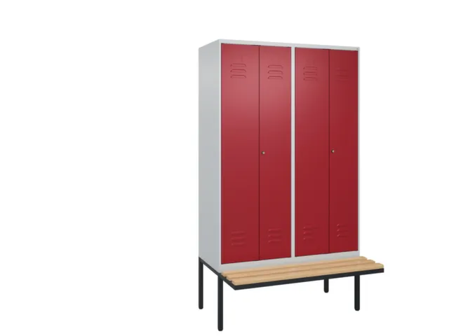 PBM-locker met bank,HxBxD 2120x1200x815mm,4vak,vak B 300mm,cil.-slot