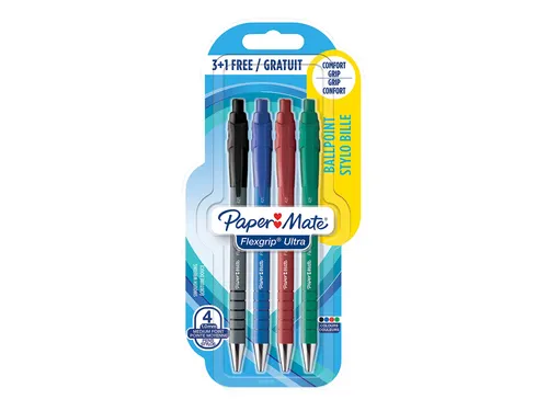 Balpen Paper Mate Flexgrip Ultra medium assorti blister 3+1 gratis
