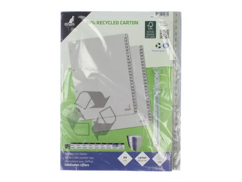Tabblad ECO Kangaro A4 cijfers 180 grams grijs karton 4-gaats 52-delig