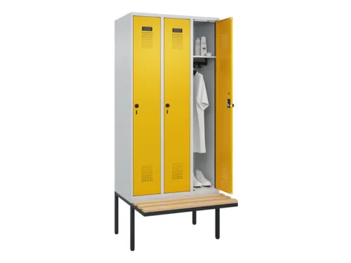 locker met bank,HxBxD 2120x900x815mm,3vak,vak B 300mm,draaigrendel