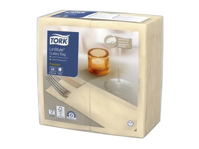Bestekpochette Tork LinStyle 1-laags 50st duurzaam creme 509601