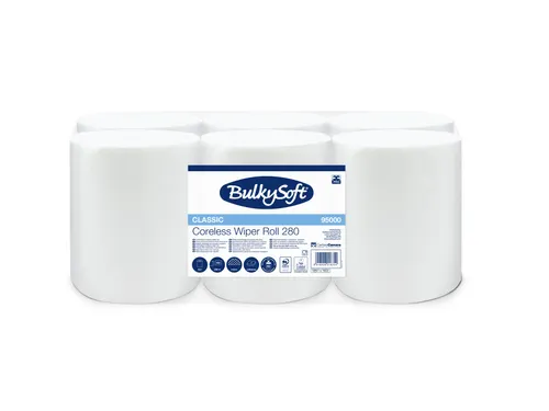 BulkySoft Midi Poetsrol 1-laags Cellulose coreless 280m 6 rollen