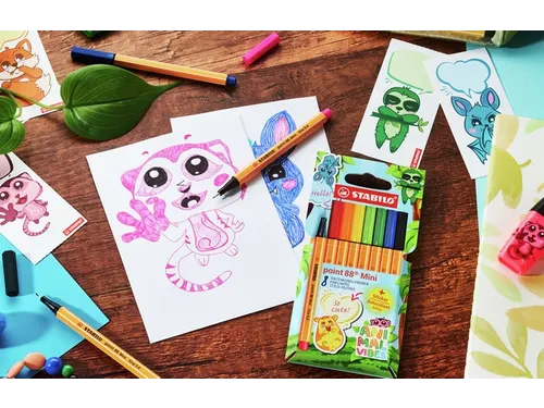 Fineliner STABILO point 88 Animal Vibes mini fijn assorti 8 stuks