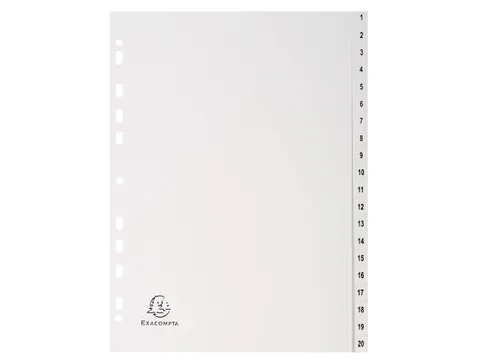 Tab. gerecycled PP A 4 bedrukt 1-20 grijs