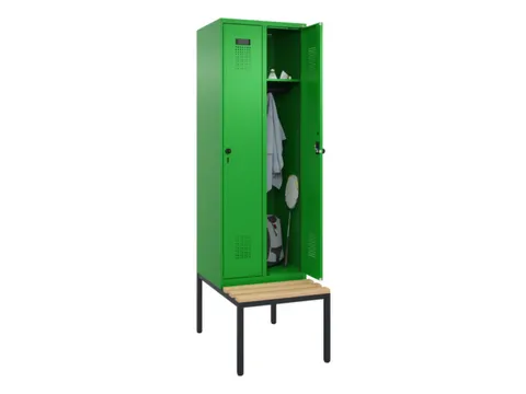 locker met bank,HxBxD 2120x600x815mm,2vak,vak B 300mm,draaigrendel