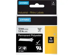 Labeltape Dymo Rhino 18483 Polyester 12mmx5.5m Zwart Op Wt