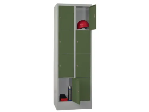 lockerkast,HxBxD 1850x600x500mm,2x4vakken,RAL7035,front RAL6011