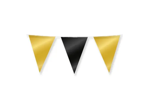 Slinger Folie vlaggen Party Flag Foil Goud-Zwart 30cmx10m