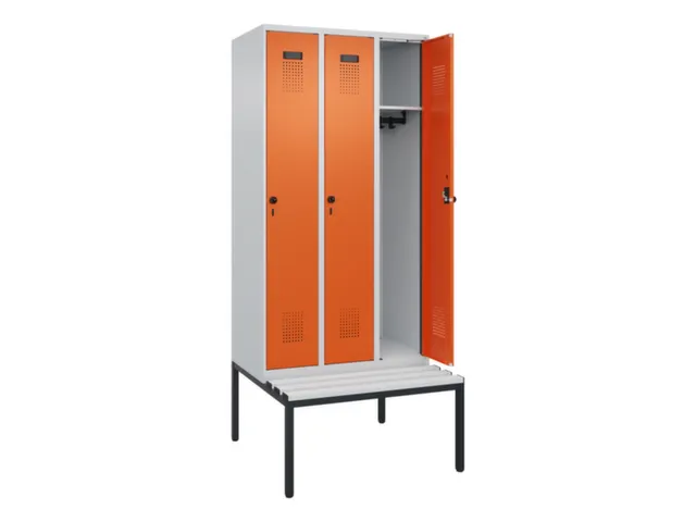 locker met bank,HxBxD 2120x900x815mm,3vak,vak B 300mm,draaigrendel