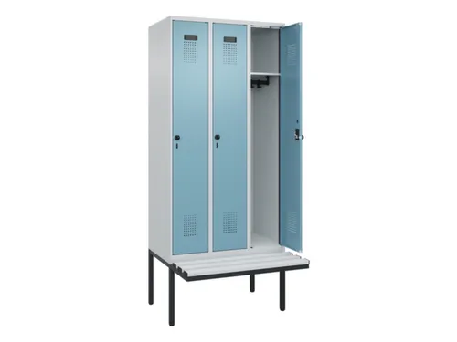 locker met bank,HxBxD 2120x900x815mm,3vak,vak B 300mm,draaigrendel