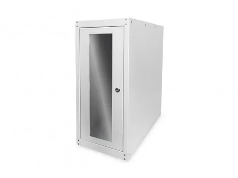 Computerbehuizing met wielen en glazen deur Grijs