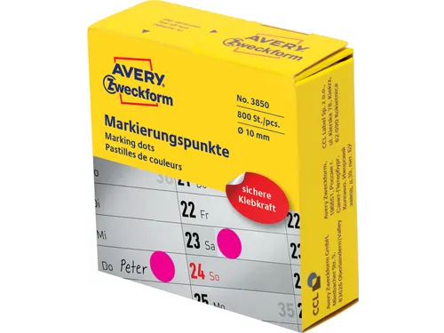 Avery marking dots, diameter 10mm, rol met 800 stuks, rood