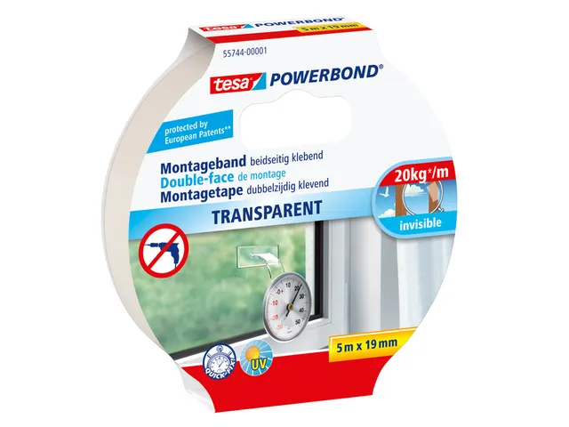 Powerbond Tesa 55744 montagetape transparant 19mmx5m