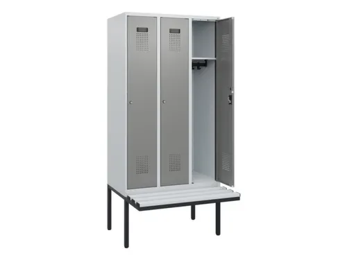 locker met bank,HxBxD 1950x900x815mm,3vak,vak B 300mm,cilinderslot