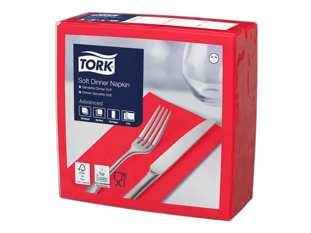 Tork 477620 Soft Dinnerservet Advanced Rood 39x39cm 1/8 vouw