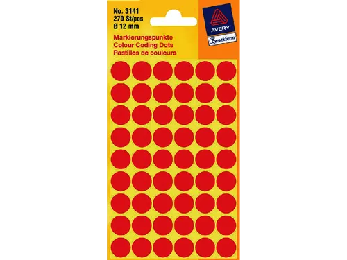 Etiket Avery Zweckform 3141 Rond Ø12mm Rood 270 Stuks