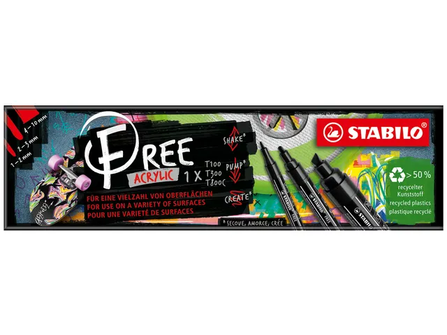 Marqueur peinture STABILO Free Acrylic Mixed Tip set 3 largeurs noir