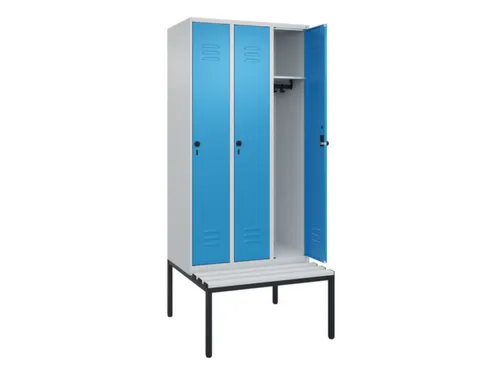 locker met bank,HxBxD 2120x900x815mm,3vak,vak B 300mm,draaigrendel