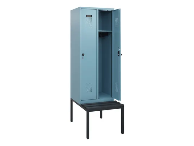 locker met bank,HxBxD 1950x600x815mm,2vak,vak B 300mm,draaigrendel