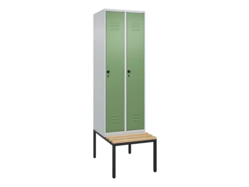 locker met bank,HxBxD 2120x600x815mm,2vak,vak B 300mm,draaigrendel