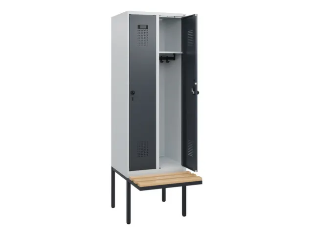 locker met bank,HxBxD 1950x600x815mm,2vak,vak B 300mm,draaigrendel