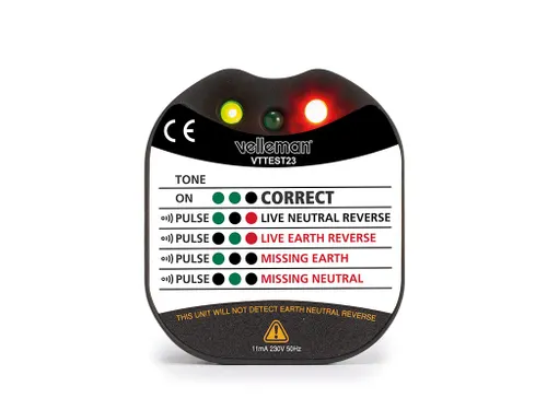 Stopcontactspanningstester Cat II 230 V LED- & Zoemerindicatie