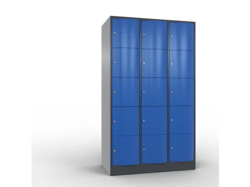 lockerkast,HxBxD 1950x1150x640mm,3x5vakken,romp RAL7021,front RAL5010